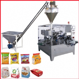 Automatic Rotary Filling And Sealing Machine for Powder，Bag feeding automatic packaging machine， Zipper bag packing machine, premade bag packing machine,Zengran